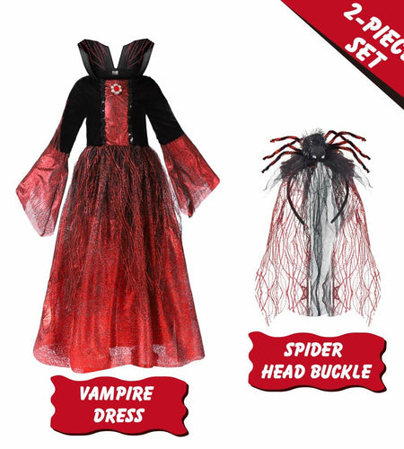 QPCOS Royal Vampire Costume Girls Deluxe Dress Black Size 10-12