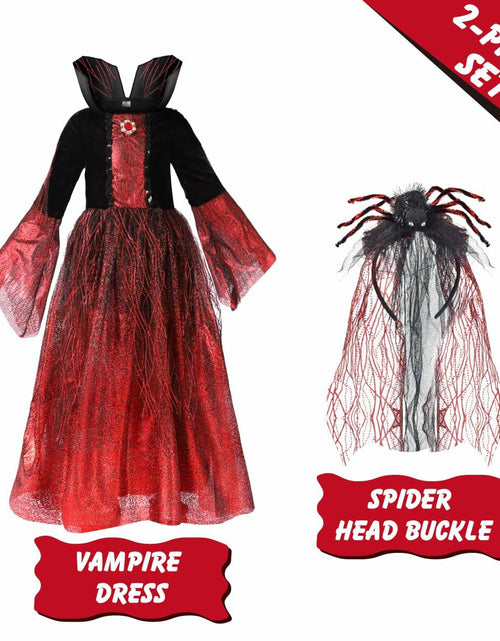 Load image into Gallery viewer, QPCOS Royal Vampire Costume Girls Deluxe Dress Black Size 10-12
