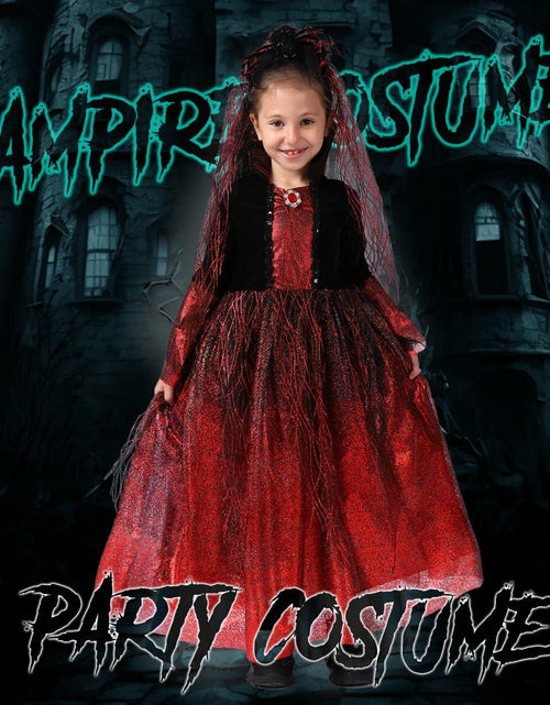 Load image into Gallery viewer, QPCOS Royal Vampire Costume Girls Deluxe Dress Black Size 10-12

