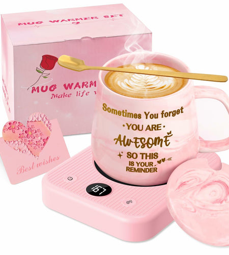 Waipfaru Coffee Mug Warmer & You Are Awesome Mug Set, 3 Temp Settings Black