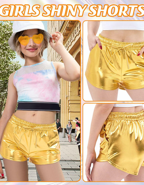 Load image into Gallery viewer, iMuchic Girls Metallic Dance Shorts Sparkly Hot Pants Gold Size Small
