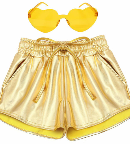 iMuchic Girls Metallic Dance Shorts Sparkly Hot Pants Gold Size Small