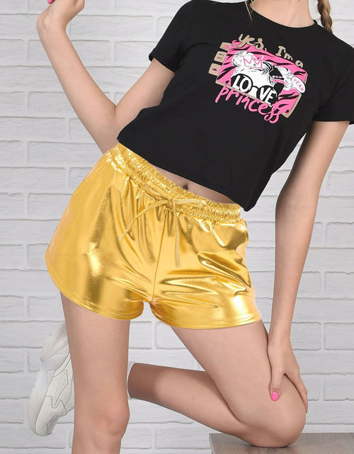 Load image into Gallery viewer, iMuchic Girls Metallic Dance Shorts Sparkly Hot Pants Gold Size Small
