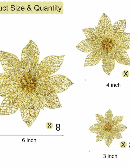 Load image into Gallery viewer, Wironlst 24pcs Gold Glitter Poinsettia Christmas Tree Ornaments 3 Sizes

