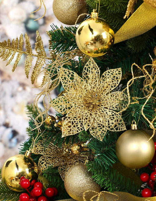 Load image into Gallery viewer, Wironlst 24pcs Gold Glitter Poinsettia Christmas Tree Ornaments 3 Sizes
