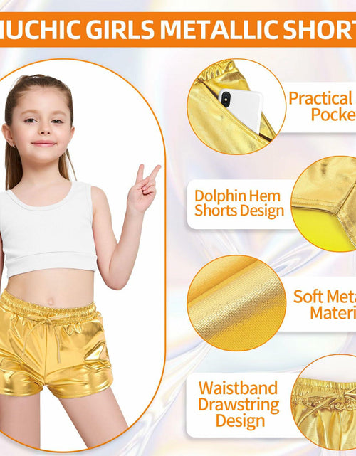 Load image into Gallery viewer, iMuchic Girls Metallic Dance Shorts Sparkly Hot Pants Gold Size Small
