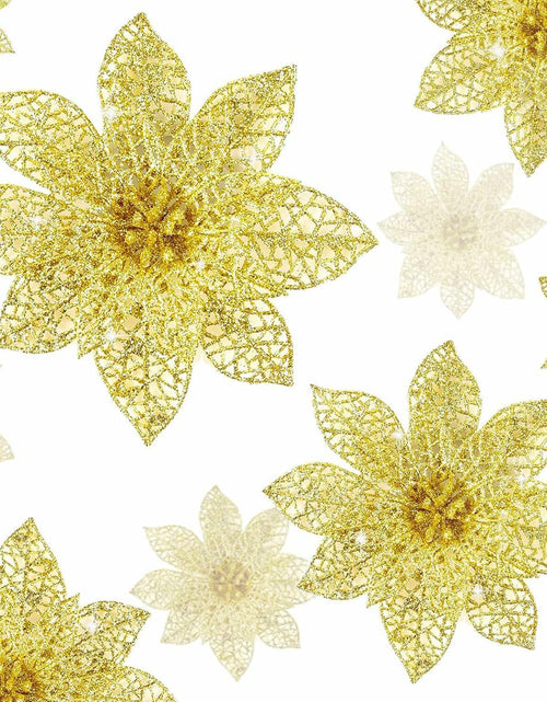 Load image into Gallery viewer, Wironlst 24pcs Gold Glitter Poinsettia Christmas Tree Ornaments 3 Sizes
