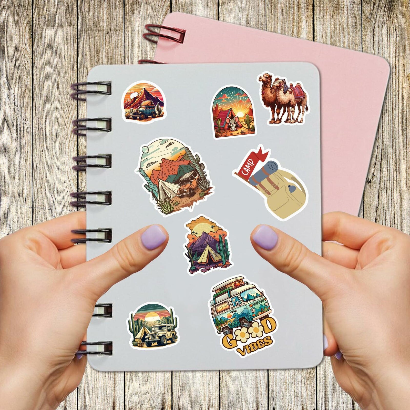 BIGZORO Desert Camping Stickers Camel Cactus Waterproof Vinyl Pack 50