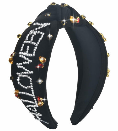 ABONDEVER Halloween Rhinestone Pumpkin Headband Black Orange Plaid
