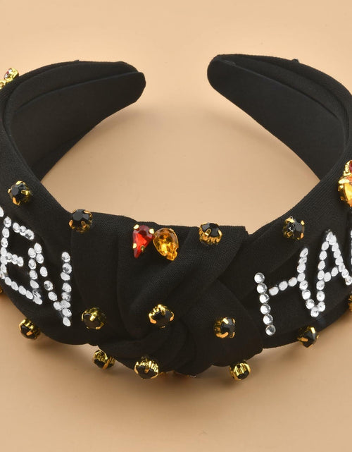 Load image into Gallery viewer, ABONDEVER Halloween Rhinestone Pumpkin Headband Black Orange Plaid
