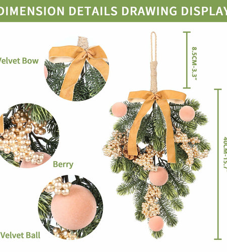 Super Holiday 2pcs Artificial Green Plant Christmas Wreath Velvet Bow