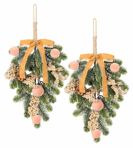 Super Holiday 2pcs Artificial Green Plant Christmas Wreath Velvet Bow