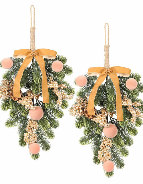 Load image into Gallery viewer, Super Holiday 2pcs Artificial Green Plant Christmas Wreath Velvet Bow
