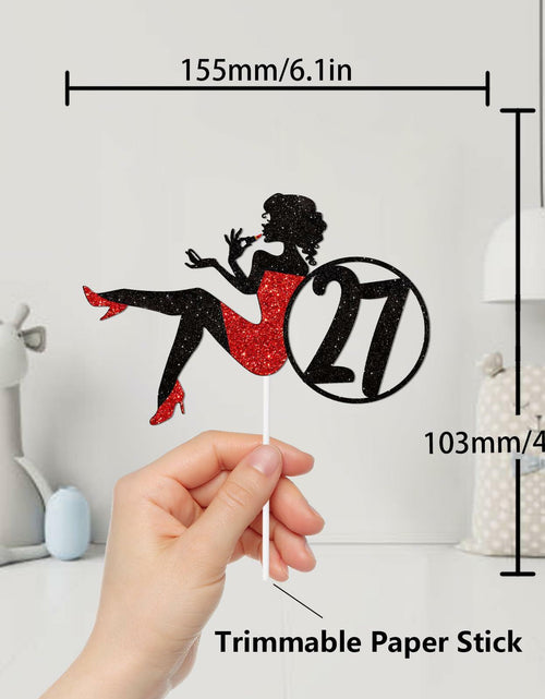 Load image into Gallery viewer, HEYUWING Red Silhouette Glitter Lipstick 33 Girl Cake Topper Picks Paper
