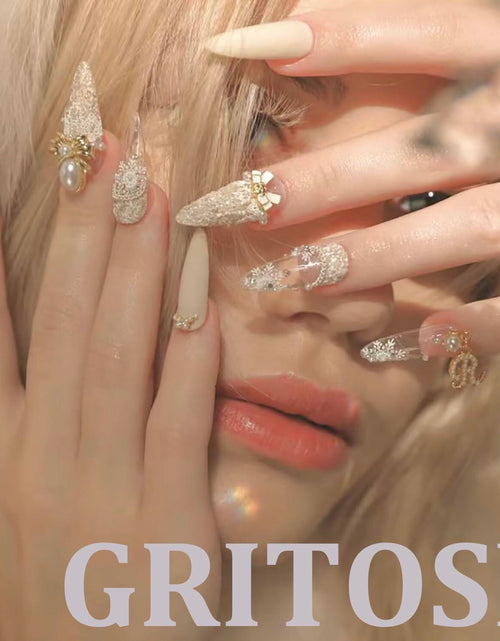 Load image into Gallery viewer, Almond Press On Nails Medium Glossy Flower French Tip Fake Nails 24pcs

