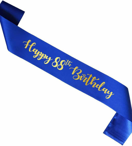 Blue Happy 88th Birthday Sash Gold Foil Party Accessory