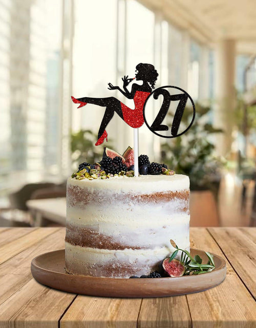 Load image into Gallery viewer, HEYUWING Red Silhouette Glitter Lipstick 33 Girl Cake Topper Picks Paper
