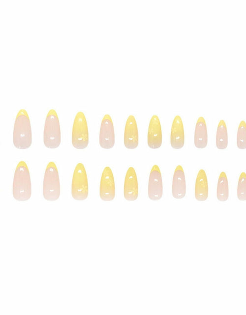 Load image into Gallery viewer, Almond Press On Nails Medium Glossy Flower French Tip Fake Nails 24pcs

