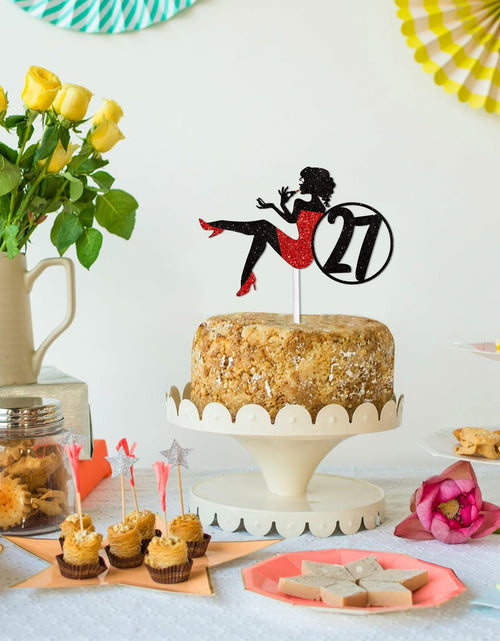 Load image into Gallery viewer, HEYUWING Red Silhouette Glitter Lipstick 33 Girl Cake Topper Picks Paper
