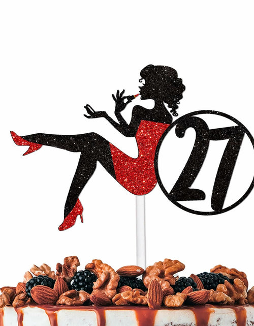 Load image into Gallery viewer, HEYUWING Red Silhouette Glitter Lipstick 33 Girl Cake Topper Picks Paper

