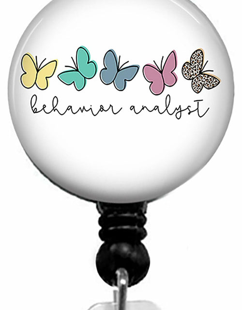 Load image into Gallery viewer, Kmatye Butterfly Retractable ID Badge Holder Nurse Badge Reel Black
