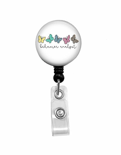 Load image into Gallery viewer, Kmatye Butterfly Retractable ID Badge Holder Nurse Badge Reel Black
