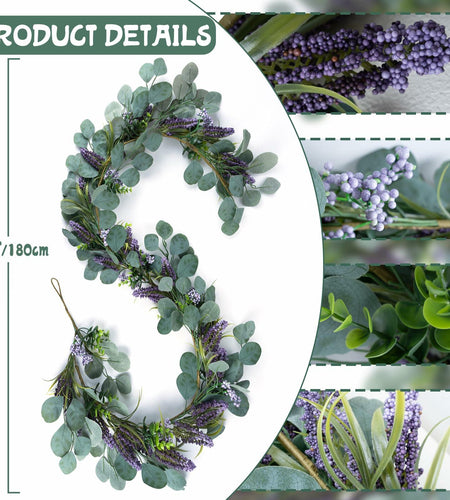 Chiyinbao 6FT Purple Flower Garland Artificial Eucalyptus Wedding Home Decor