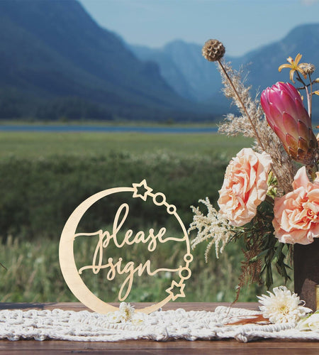 Celestial Please Sign Wedding Sign Rustic Just Married Wooden Decoration