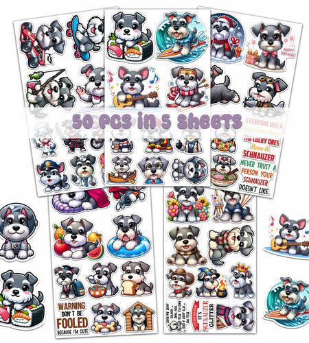 BIGZORO Schnauzer Dog Stickers Pack 50 PCS Waterproof Vinyl Decals