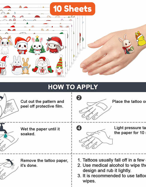 Load image into Gallery viewer, Christmas Temporary Tattoos Bunny Stickers 10 Sheets 100pcs Kids Party

