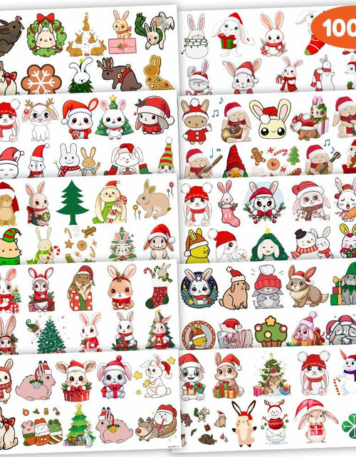 Load image into Gallery viewer, Christmas Temporary Tattoos Bunny Stickers 10 Sheets 100pcs Kids Party
