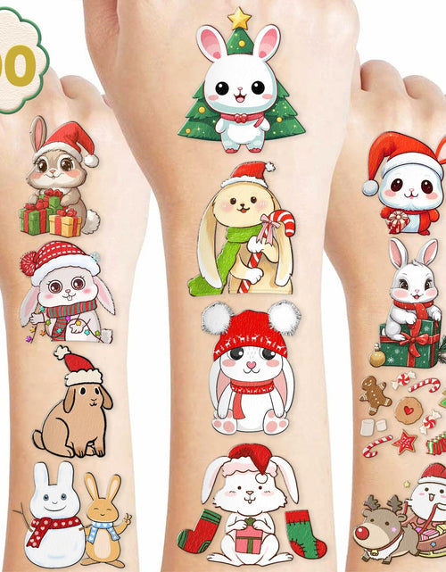 Load image into Gallery viewer, Christmas Temporary Tattoos Bunny Stickers 10 Sheets 100pcs Kids Party
