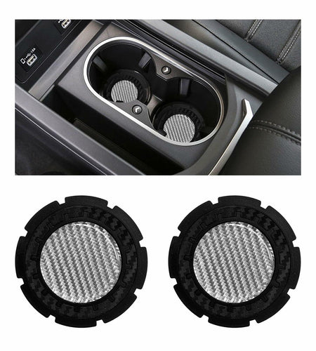 Dickno Car Cup Holder Inserts 2 Pack 2.75in Carbon Fiber Non Slip Silver