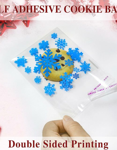 Load image into Gallery viewer, QOIUSO Christmas Cookie Bags 4x4 Inch Snowflake Design 100 Pcs Plastic
