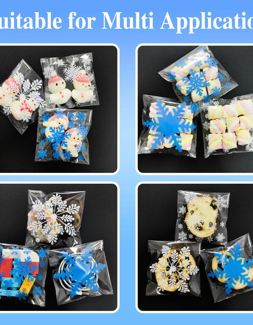 Load image into Gallery viewer, QOIUSO Christmas Cookie Bags 4x4 Inch Snowflake Design 100 Pcs Plastic
