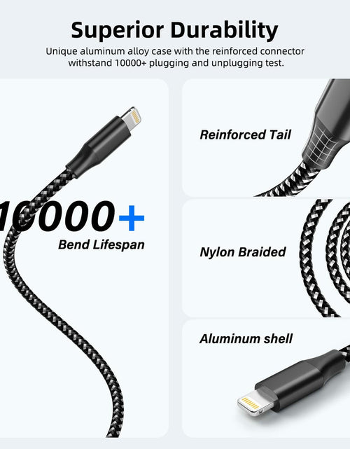 Load image into Gallery viewer, MenoSupp iPhone Charger 3 Pack 10FT Nylon Braided Lightning Cable BlackWhite
