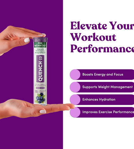 Quench Pre Workout Tablets Energy Focus Hydration Vegan 30ct EXP 04/2026