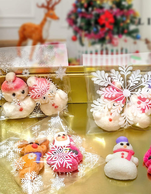 Load image into Gallery viewer, QOIUSO Christmas Cookie Bags 4x4 Inch Snowflake Design 100 Pcs Plastic
