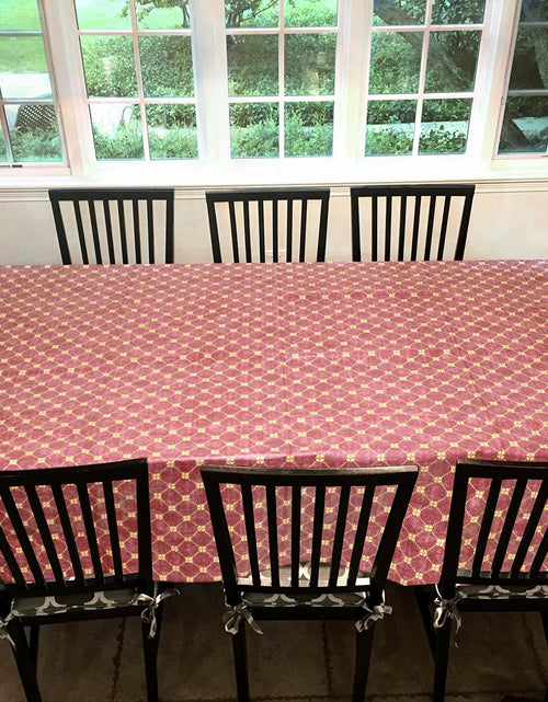 Load image into Gallery viewer, Flannel Backed Vinyl Tablecloth 60x120 Oblong Diamond Rust Pattern
