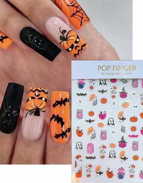 Load image into Gallery viewer, Halloween 5D Nail Art Decals Spider Web Ghost 3D Self Adhesive 2 Sheets
