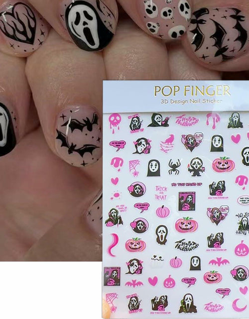 Load image into Gallery viewer, Halloween 5D Nail Art Decals Spider Web Ghost 3D Self Adhesive 2 Sheets
