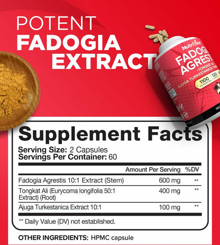 BestBy10/25 Nutrivein Fadogia Agrestis Tongkat Ali Turkesterone 1100mg 120 Caps