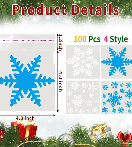 QOIUSO Christmas Cookie Bags 4x4 Inch Snowflake Design 100 Pcs Plastic