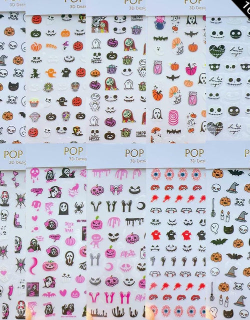 Load image into Gallery viewer, Halloween 5D Nail Art Decals Spider Web Ghost 3D Self Adhesive 2 Sheets
