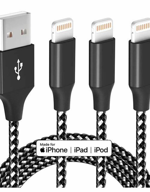 Load image into Gallery viewer, MenoSupp iPhone Charger 3 Pack 10FT Nylon Braided Lightning Cable BlackWhite
