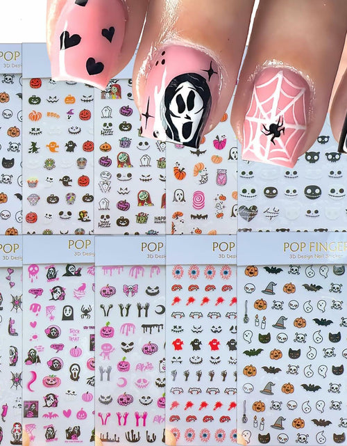 Load image into Gallery viewer, Halloween 5D Nail Art Decals Spider Web Ghost 3D Self Adhesive 2 Sheets
