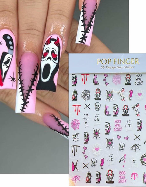 Load image into Gallery viewer, Halloween 5D Nail Art Decals Spider Web Ghost 3D Self Adhesive 2 Sheets

