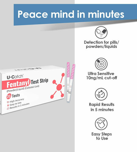 U Catch Fentanyl Test Strips 20 Pack Sensitive Fast Results Powder Liquid