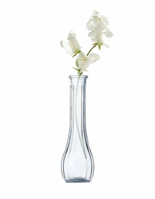 Load image into Gallery viewer, Glass Vase 8.6in Ribbed Design Wedding Centerpiece Floating Candle Gray
