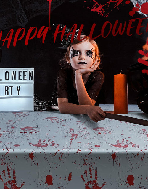 Load image into Gallery viewer, Newwiee Halloween Bloody Tablecloth Blood Handprint Zombie Decor 102x51in
